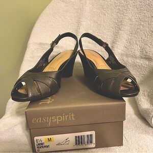 Easy Spirit pewter heeled sandals.